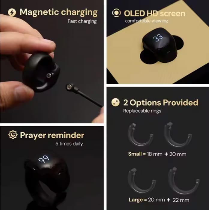 Itasbih Zikr Ring Salah Reminder recharchable - Zikr ring - Smart tasbih - Digital zikr - Dhikr counter - Islamic tech - Islamic Gift - Hajj/Umrah Gifts - Ramadan/Eid Gift