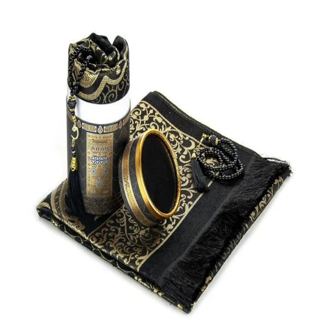 Kaaba Design Gift Set Prayer Rug & Prayer Beads Kaaba Design