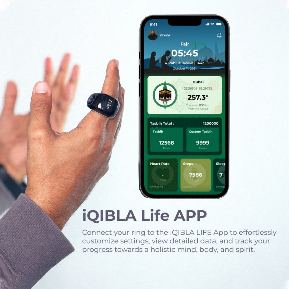 Iqibla Zikr Ring Jood Adjustable Size Tasbih Tracker With App Statistics